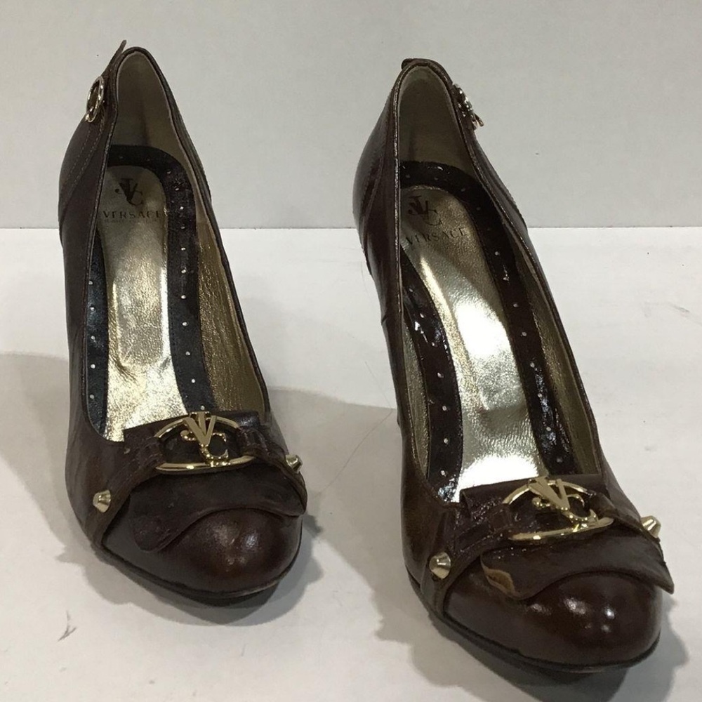 Women’s Versace Jeans Couture Elegant Brown Leather Pump High Heels Size 39